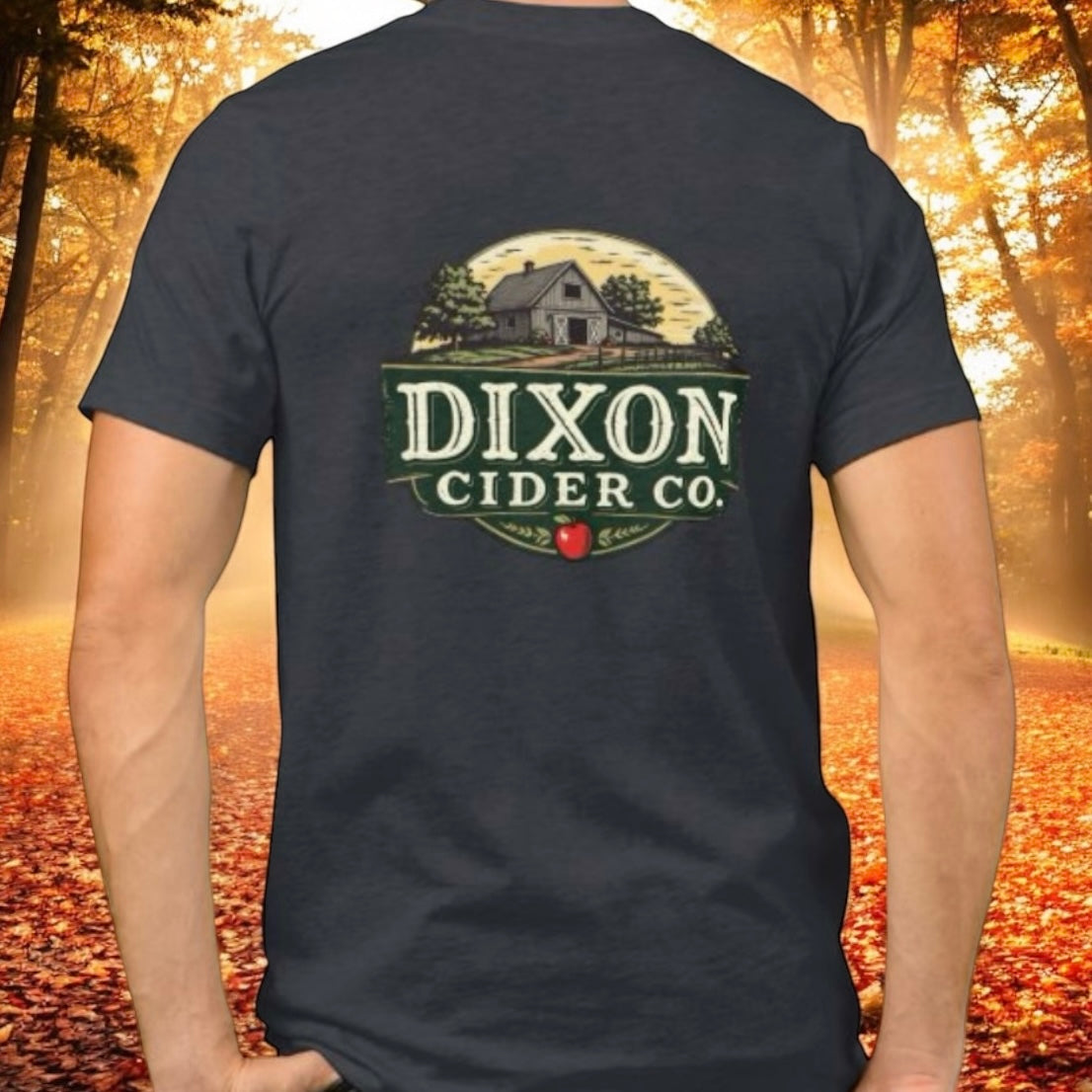 A black t-shirt with the 'DIXON CIDER CO.' logo printed on the back.